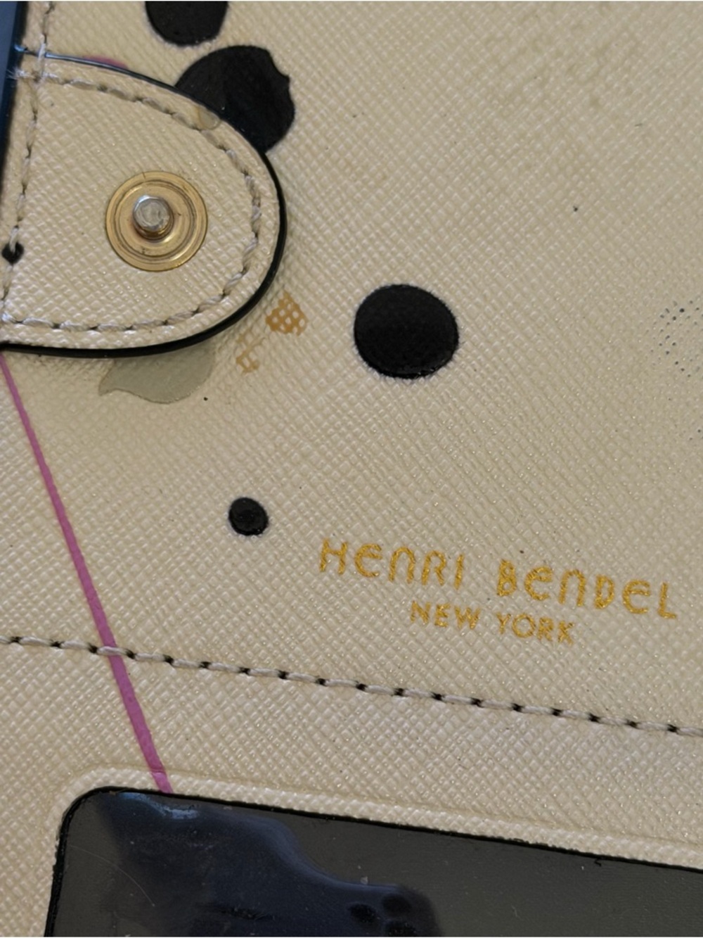 Henri Bendel West 57th Beige Splatter Paint Wallet Leather Zip Travel Slim - Picture 7 of 12